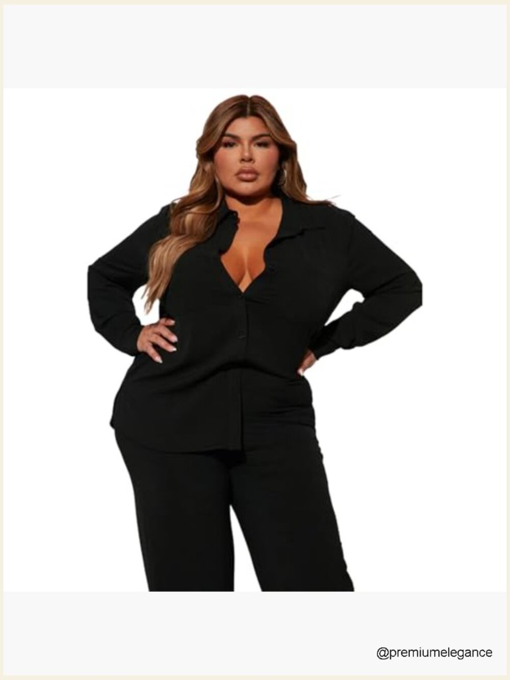 Business Casual 2 Piece Outfit - Long Sleeve Button Down Shirt and Wide Leg - Picture 6 of 7